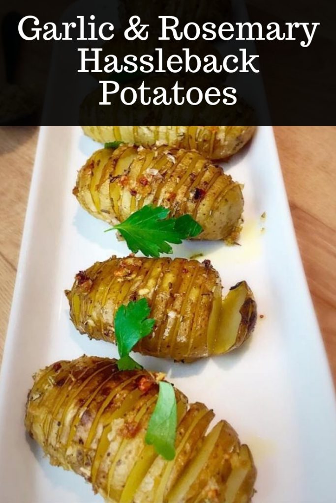 Pinterest image for garlic and rosemary potatoes
