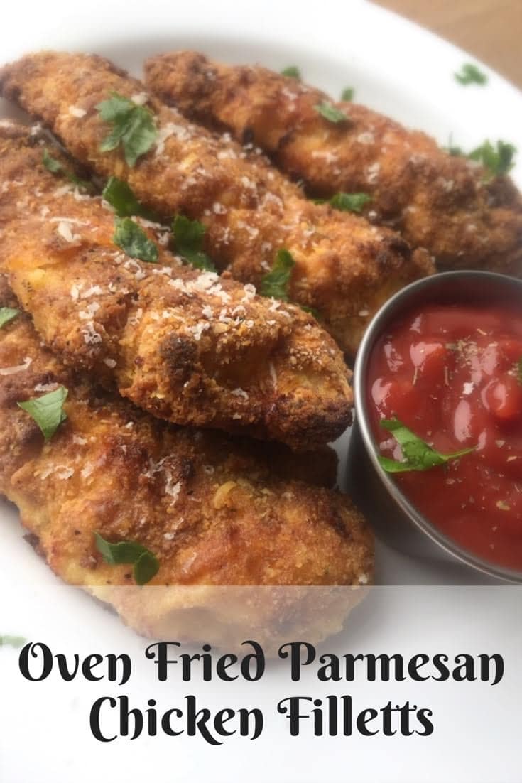 Pinterest image of oven fried Parmesan chicken