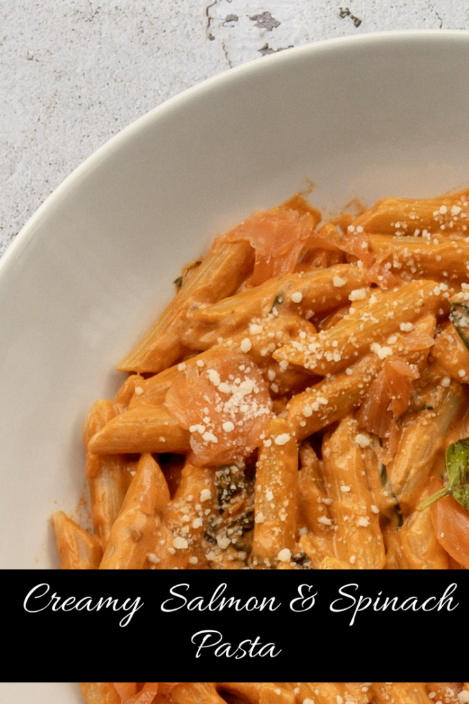 Pinterest image of creamy salmon pasta