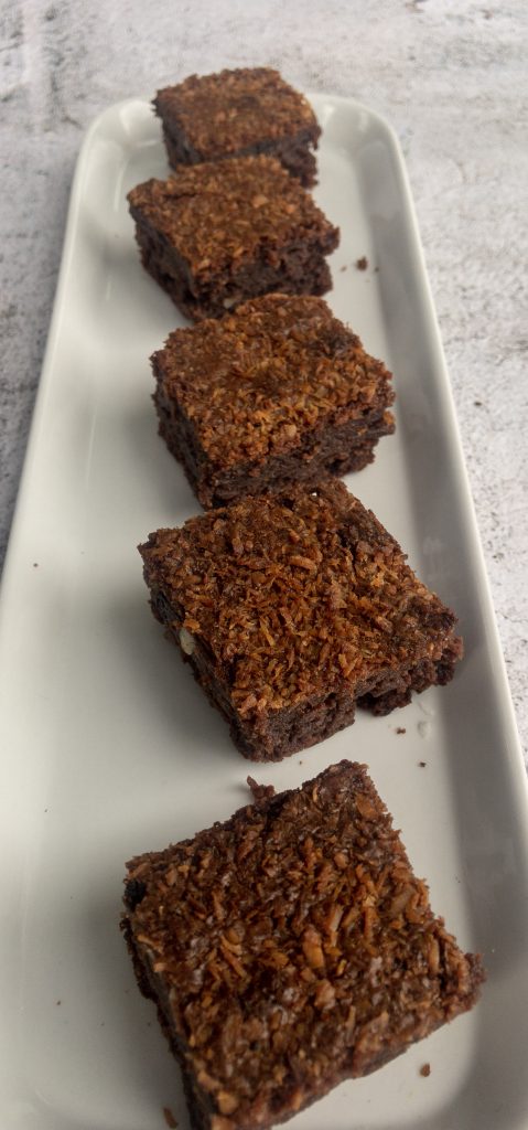 Sour cherries and coconut brownies