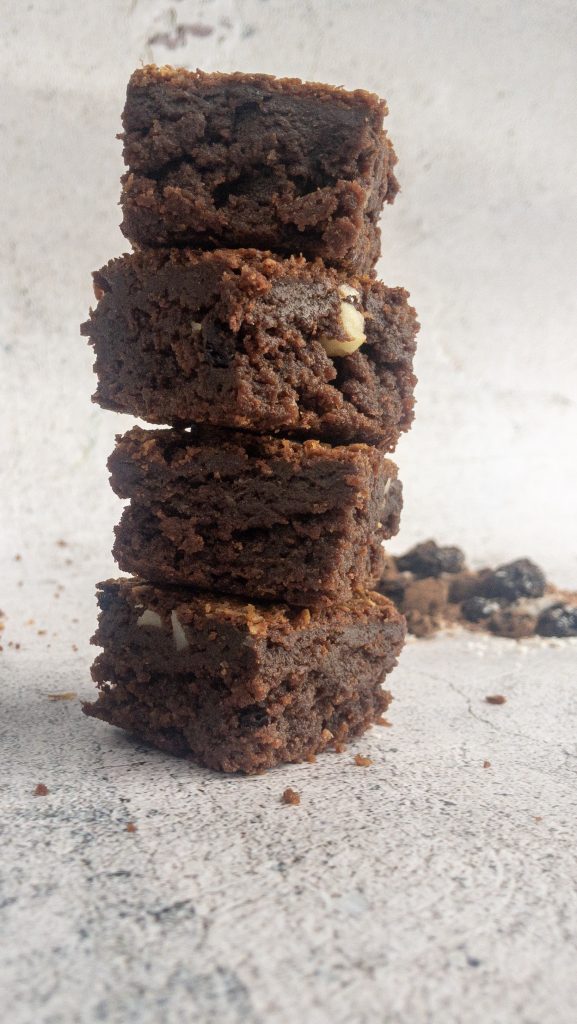 Sour cherry and coconut brownies stack